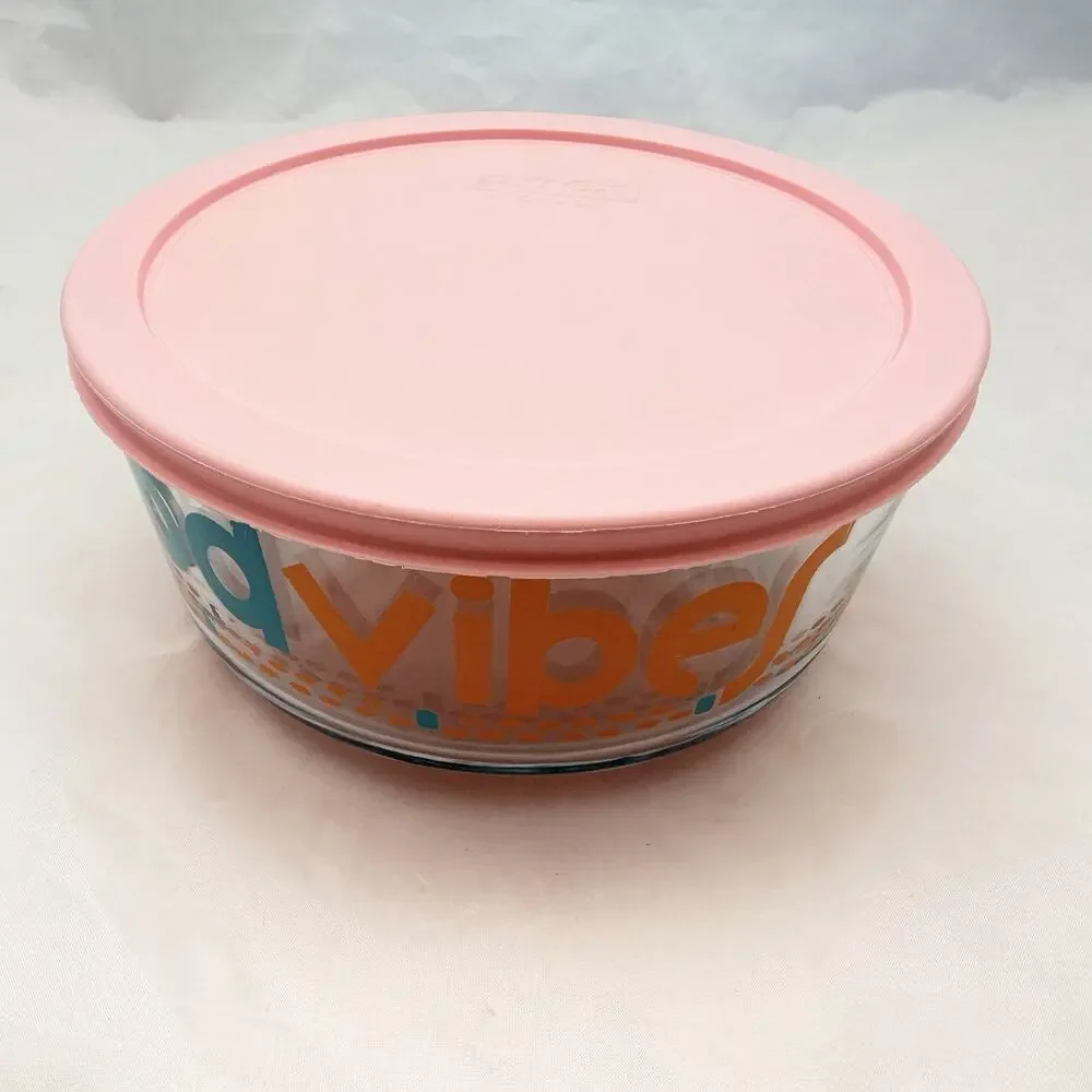 PYREX 7203 GOOD VIBES 7-Cup Food Storage or Serving Bowl With LID 60s Vibe